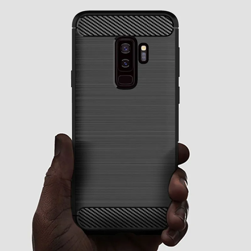 Shockproof Silicone Case for Samsung S9 plus Galaxy S9+ Carbon Fiber Cases for galaxy s9plus Brushed Texture Phone Cover