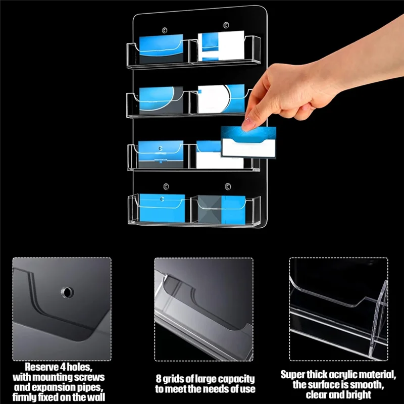Clear Acrylic Business Card Holder Wall Mount Display Rack Multiple Card Holders Sticker Organizer-AU47