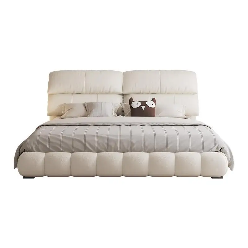 Light luxury cream wind puff soft bag bed high backrest double high-end atmospheric baby elephant ear leather bed