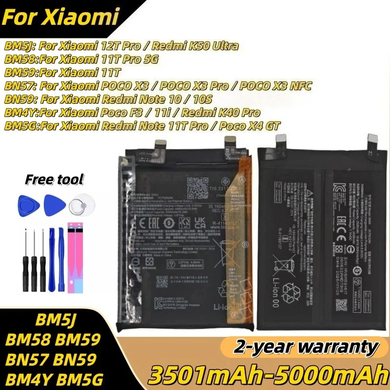 

lithium Battery For Xiaomi Poco F3 ,11i ,11T ,12T Pro ,Redmi Note 10 10S ,Redmi K40 Pro K50 Ultra ,POCO X3 Pro X4 GT M5s