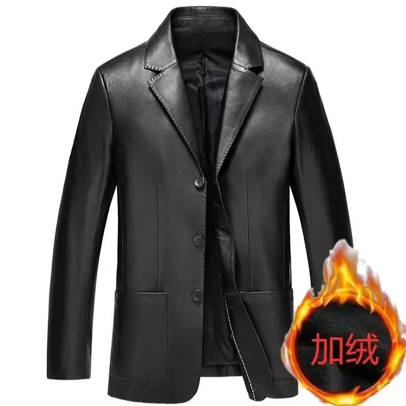 New Leather Suit Men Jacket Spring Autumn Korean Style Suit Collar High-end Casual Middle-aged Jacket Trendy Autumn Winter Thick