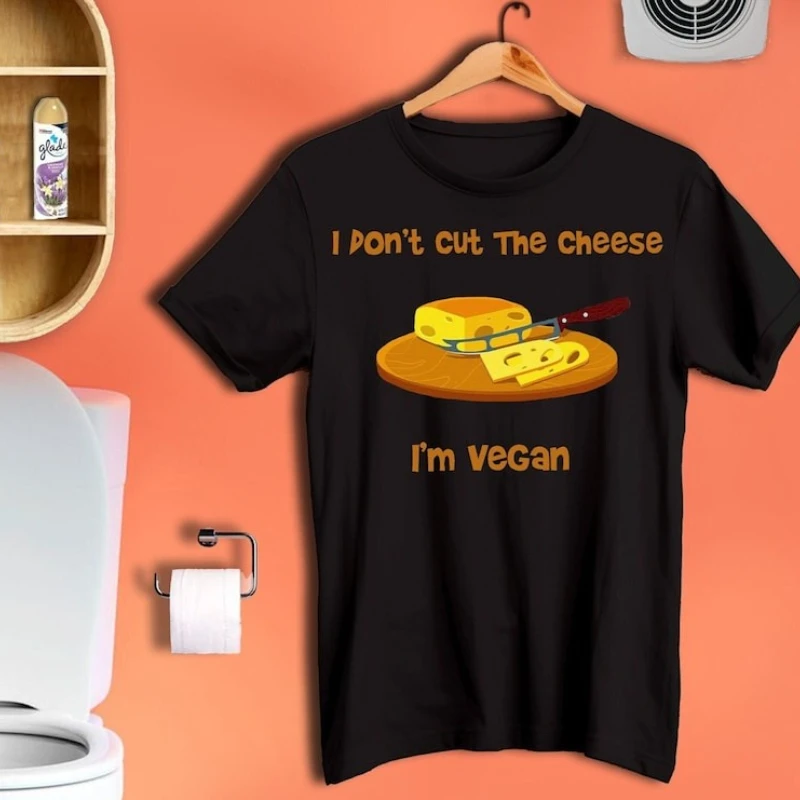 I'm Funny Vegan Rights Tee I Don't Cut The Cheese Unisex All-match Vegetarian Save Animal Printed T-shirt Tops Casual Style