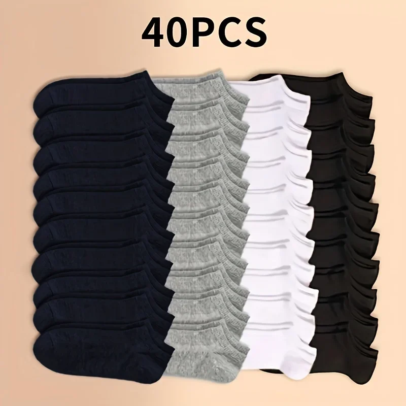 Unisex 10/20/40 Pairs High Quality Soft Comfortable Breathable Black and White Gray Men/Women Solid Color Short Socks