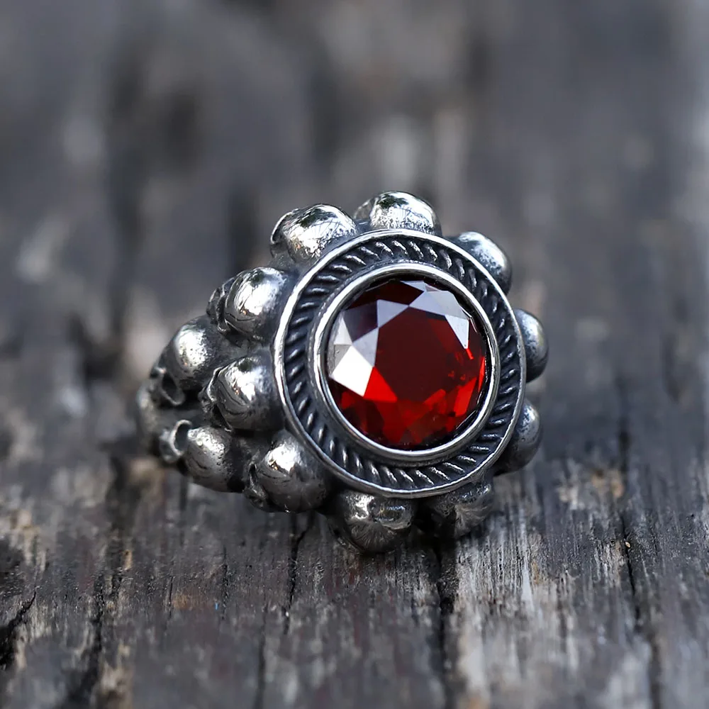 2022 NEW Men\'s 316L stainless-steel rings Skull Head witth Red zircon ring Vintage gothic punk Jewelry Gifts free shipping