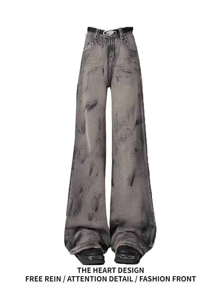 

Retro American Desert Sle Wide Leg Tie Dye Jeans Women's Spring Summer New High Street Loose Straight Floor-Length Trendy P...