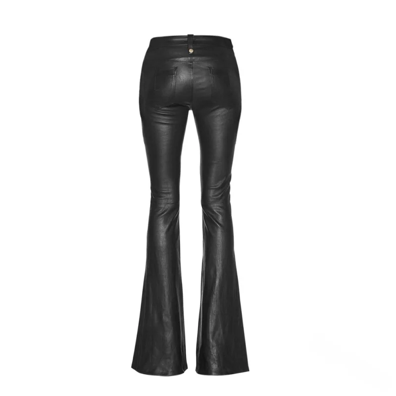 2024 New Women's Casual Slimming Bell Bot Pants Leather Pants Long Knitted Fabric Regular Thin Autumn Season