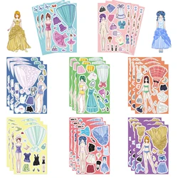 8/16/32PCS Princess Costume Puzzle Stickers for ' Hearts Fun Dress Up Matching Creative Handbooks Waterproof Stickers
