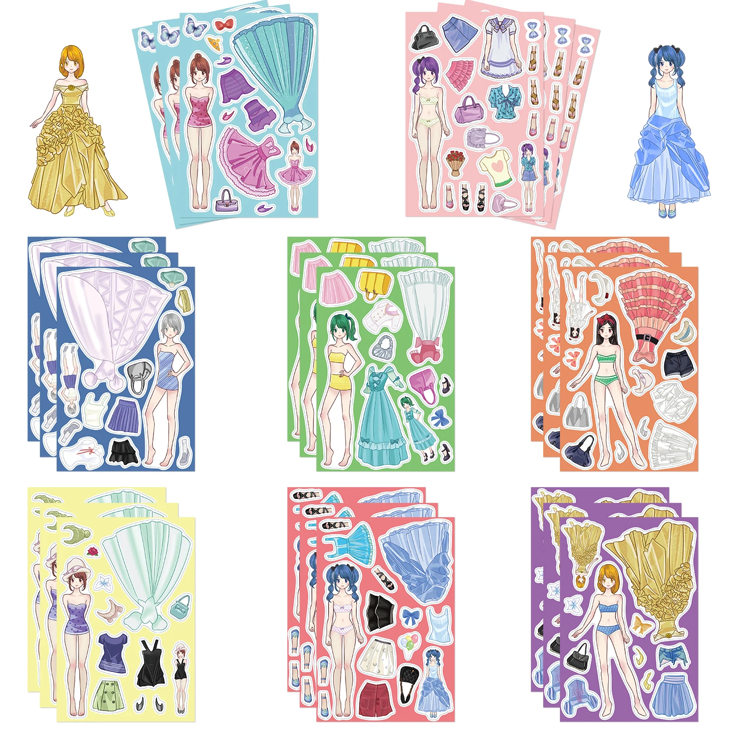 8/16/32PCS Princess Costume Puzzle Stickers for ' Hearts Fun Dress Up Matching Creative Handbooks Waterproof Stickers