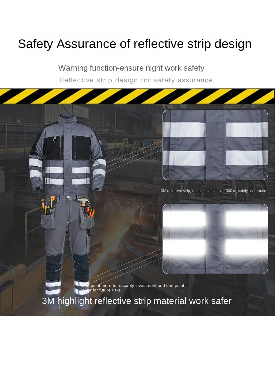 Reflektierende Streifen Arbeitskleidung Anzug Verschleißfeste Autoreparatur Maschinenreparatur Schmutzabweisende Asche Outdoor Sicherheit Arbeitsschutz C