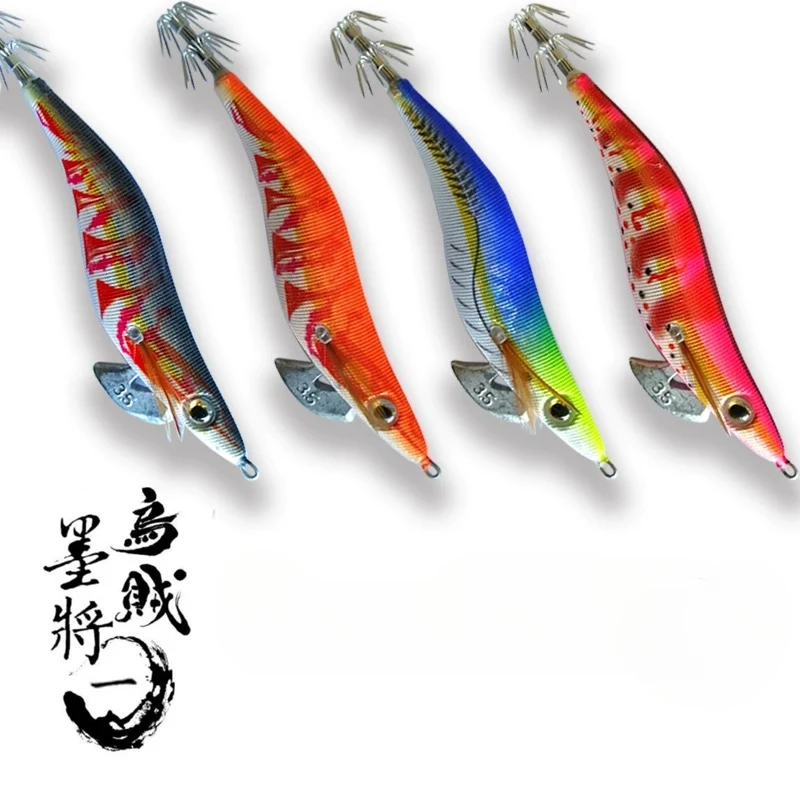 FUKUSHIMA 2.5 3.0 3.5 Glow Wooden Shrimp Squid EGI JIGS Lure Hook Fluorescent Simulated Shrimp Bait Sea Fishing Bait