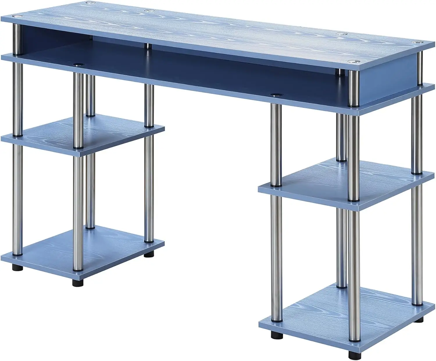 

Blue Corner Desk with Shelves, 47.25" L x 15.75" W x 30" H, No Tools Assembly for Home Office or Nail Table