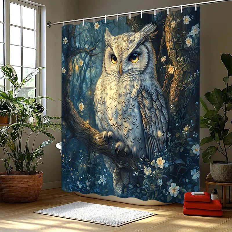 

1 шт. Занавеска для душа Majestic Owl — Зачарованный лес, полиэстер, 70,8x70,8 дюймов, 12 крючков, моющийся, волшебный декор для ванной комнаты