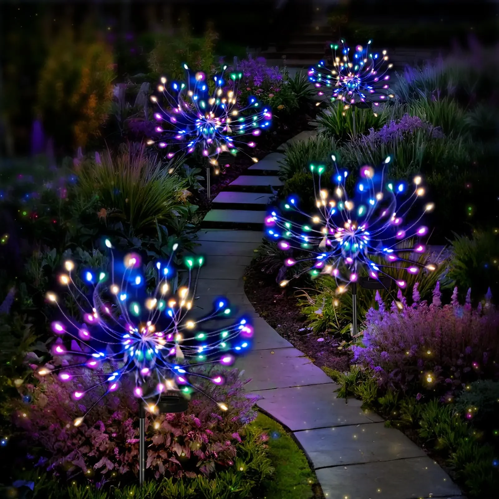 

Solar Firework Lights Outdoor Waterproof 4 Pack Solar Powered Garden Light Patio Path Flowerbed Outside Decorative LED Starburst