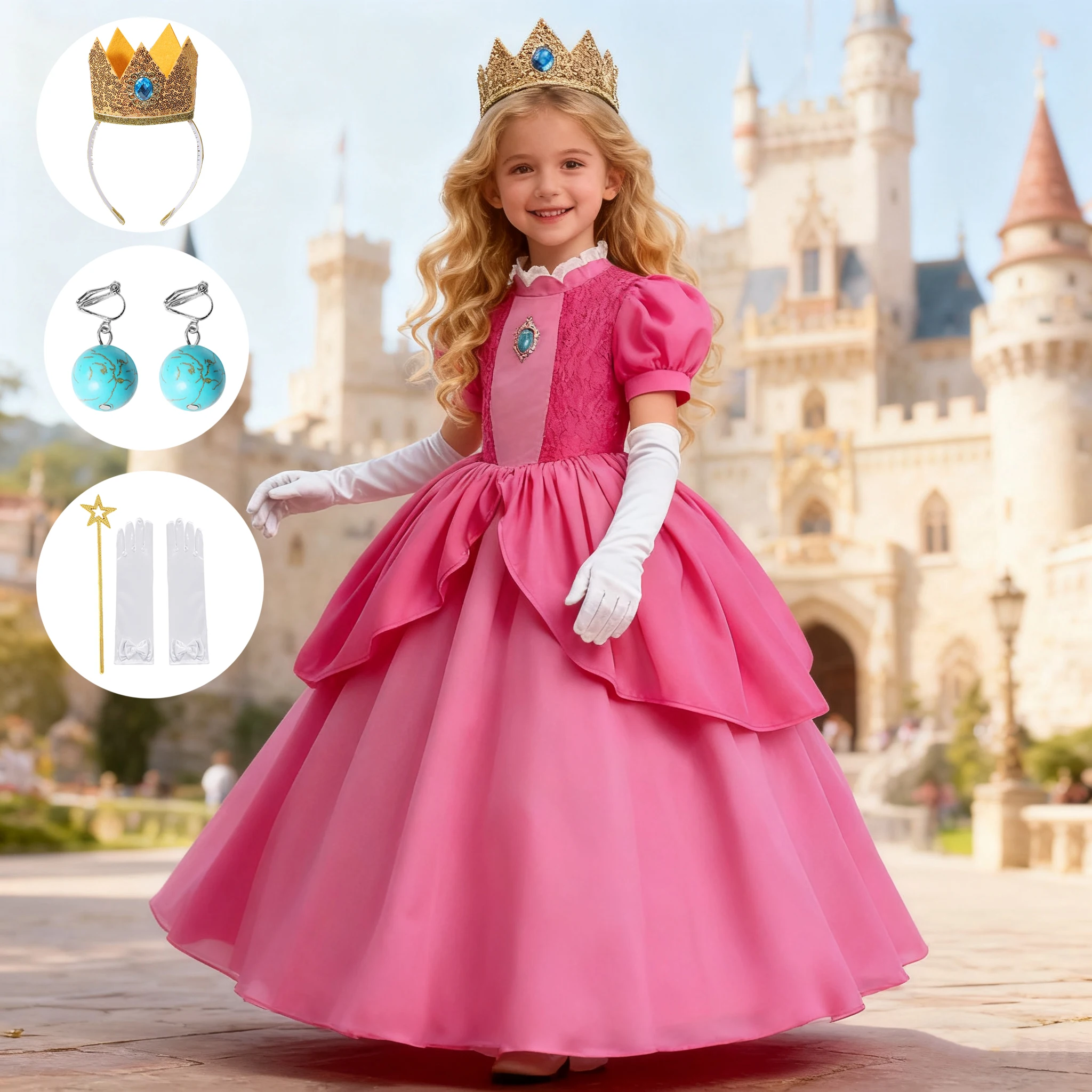 

Peach Princess Costume For Girls Ball Gown Princess Dress Kids Cosplay Halloween Carnival Birthday Party Dress for 3-10 years