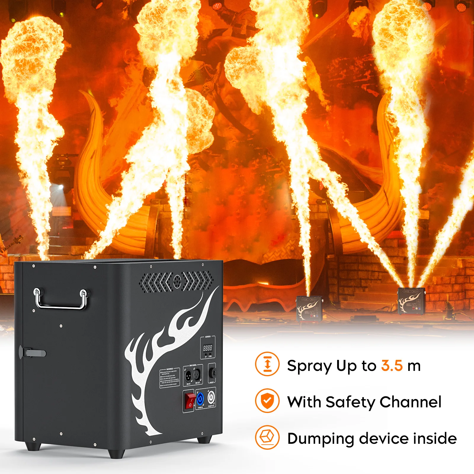 Yiflamefly 300W Stage Spitfire Three-headed Spitfire Three-headed Real Flame Machine DMX Control For Concert Performance Party