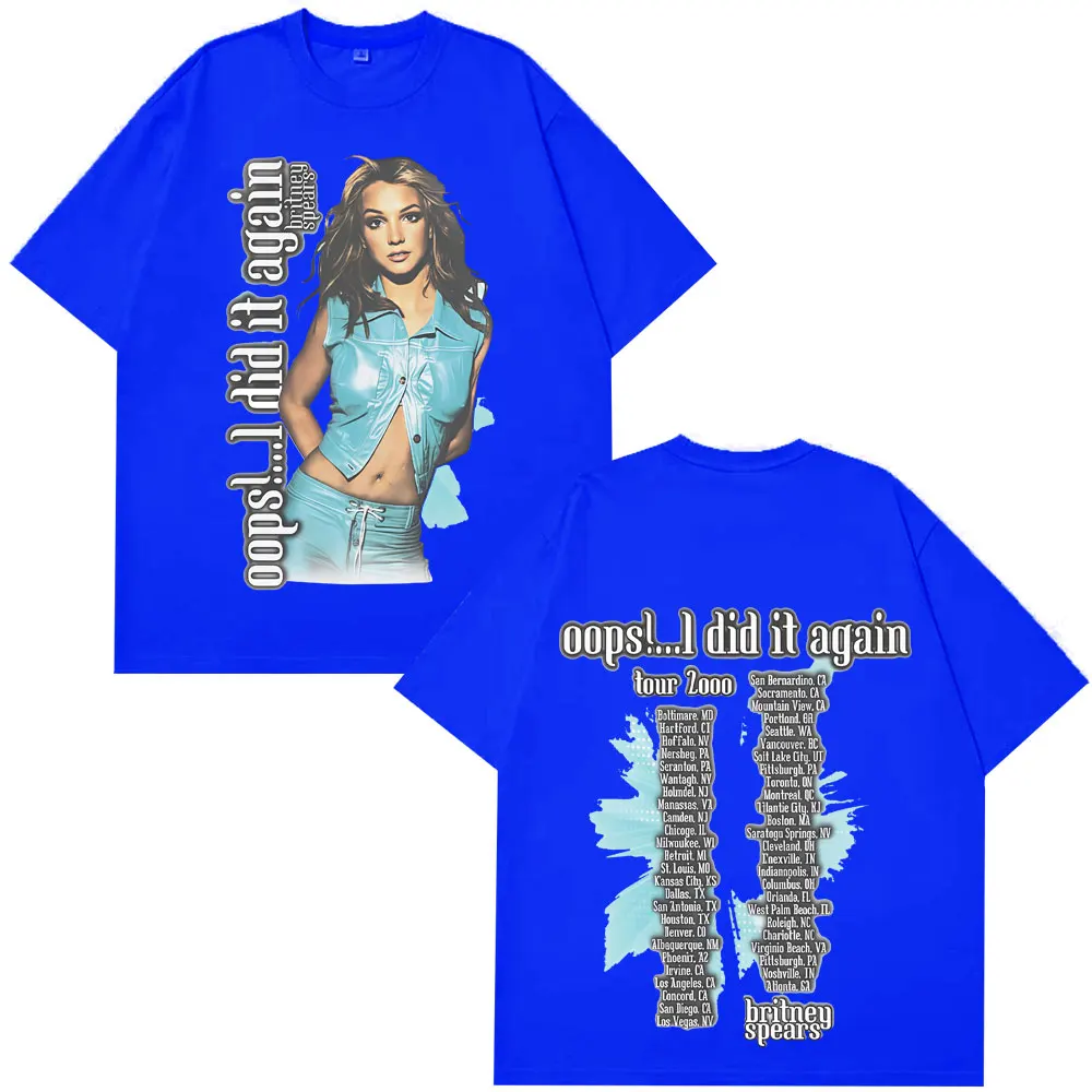 Singer Britney Spears Oops! I Did It Again Tour 2000 2025 T-shirts Man Summer Fashion Hip-hop Tshirts Casual Couples Streetwears