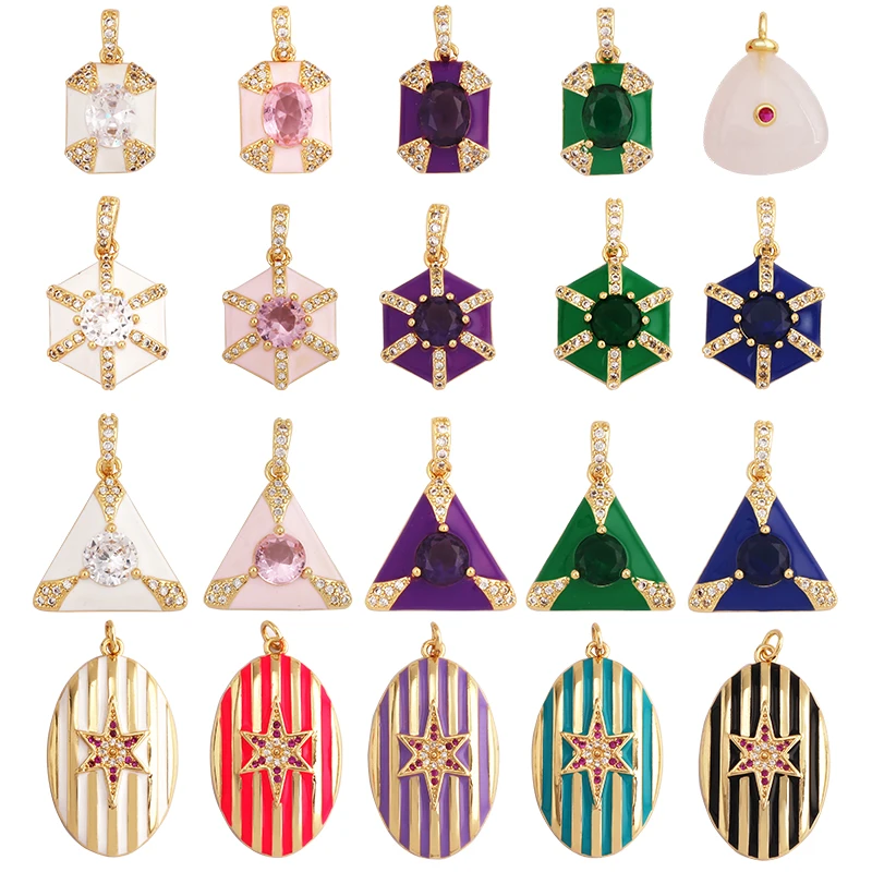 

Trendy Vintage 18k Gold Plated Colored Crystal Charm Pendant,Luxury Geometric Cubic Zirconia Necklace Making Jewelry Supply M25