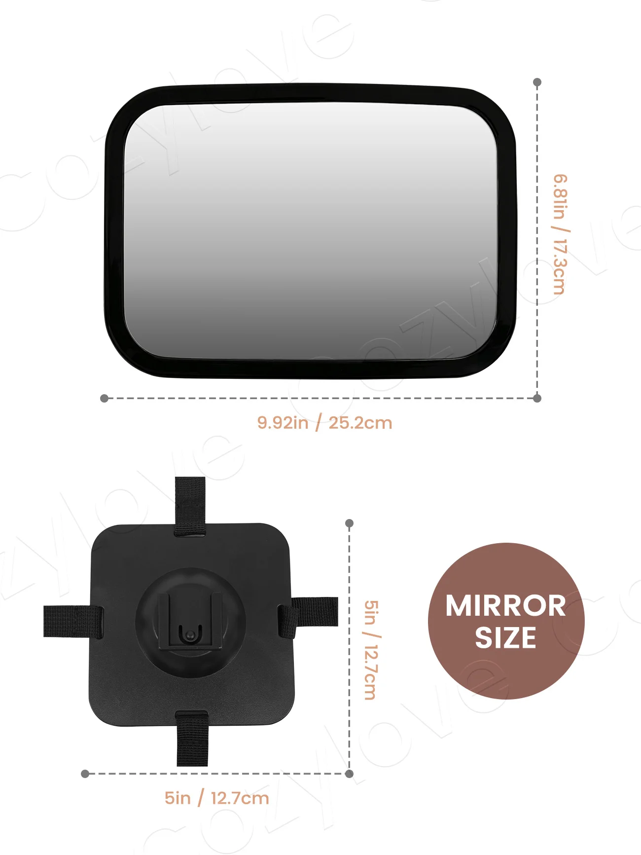 Baby Car Rear View Mirror, 360° Rotatable Safety Shatter Resistant Back Seat Mirror for Infant Car Seat, Adjustable Strap Travel