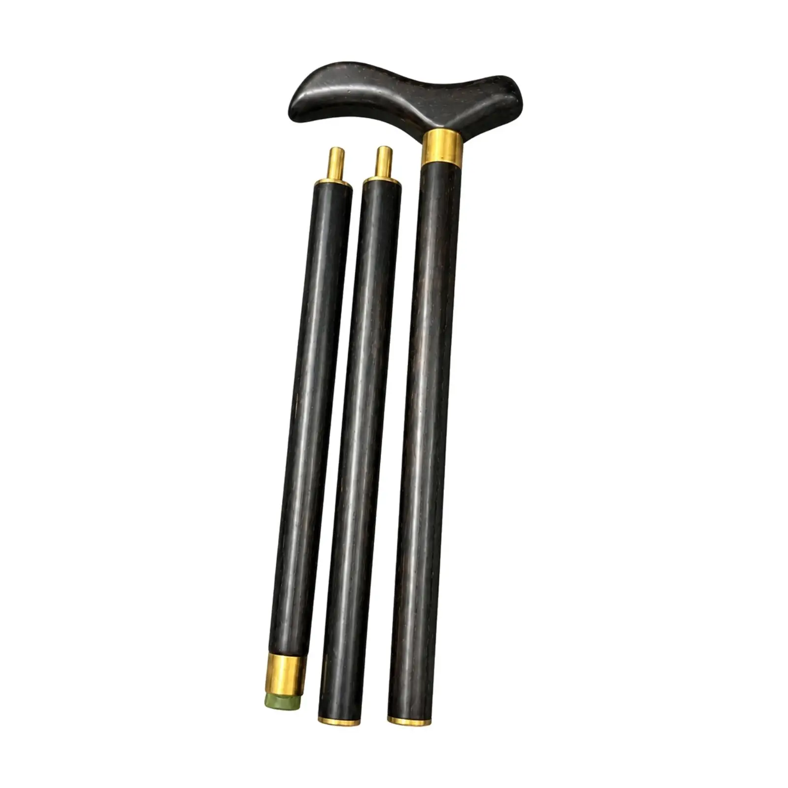 Classic Wooden Walking Cane Foldable 3 Section Ebony Cane with Brass Fittings for Daily Mobility Aid