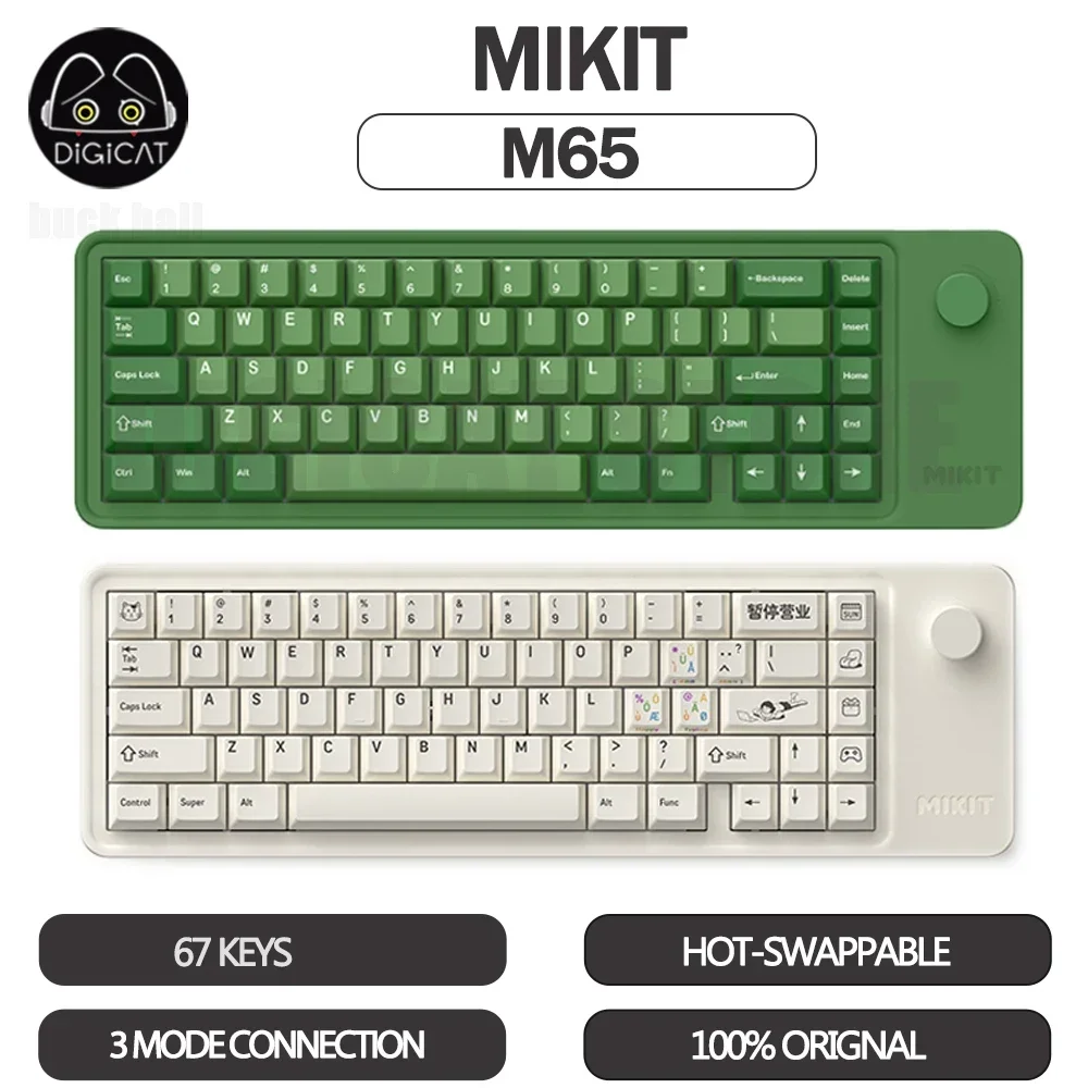 

Беспроводная механическая игровая клавиатура Mikit M65, 3 режима, 2,4 ггц/Bluetooth клавиатура, Rgb подсветка, прокладка, горячая замена, офисные геймеры, клавиатура