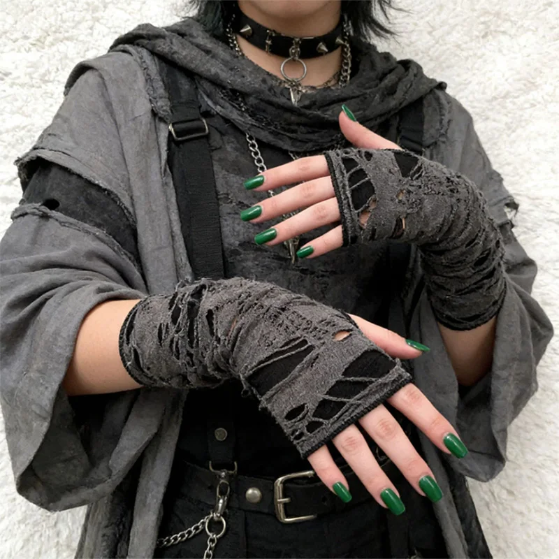 Sexy Gothic Fingerless Long Gloves for Women Men Halloween Gloves Mittens Clubwear Dance Cosplay Costume Accessories