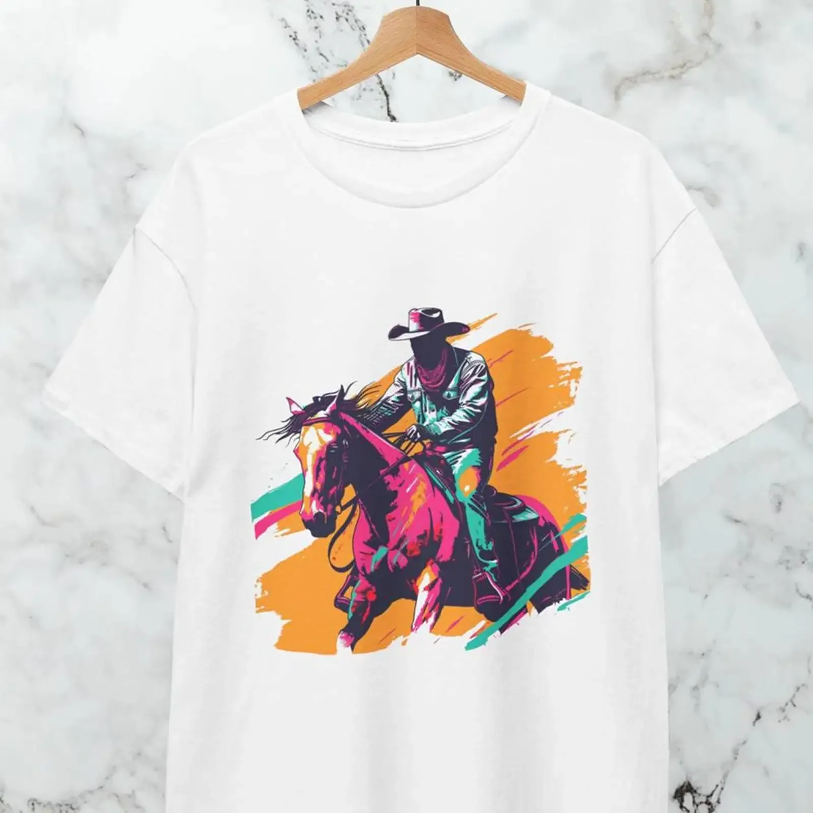 Cowboy T Shirt Western Art Style Wear Equestrian s Unique Horse Lover Apparel Vaquero vintage Washed streetwear Versatile