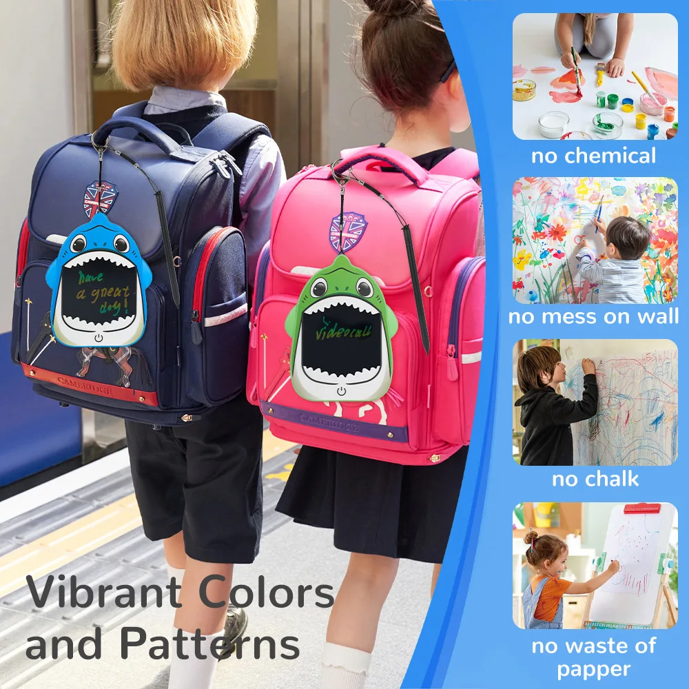 Pocket Writing Board Cartoon Fish Schoolbag Hanging LCD Light Energy Drawing Board Doodle Painting Handwriting Board Kids Toys