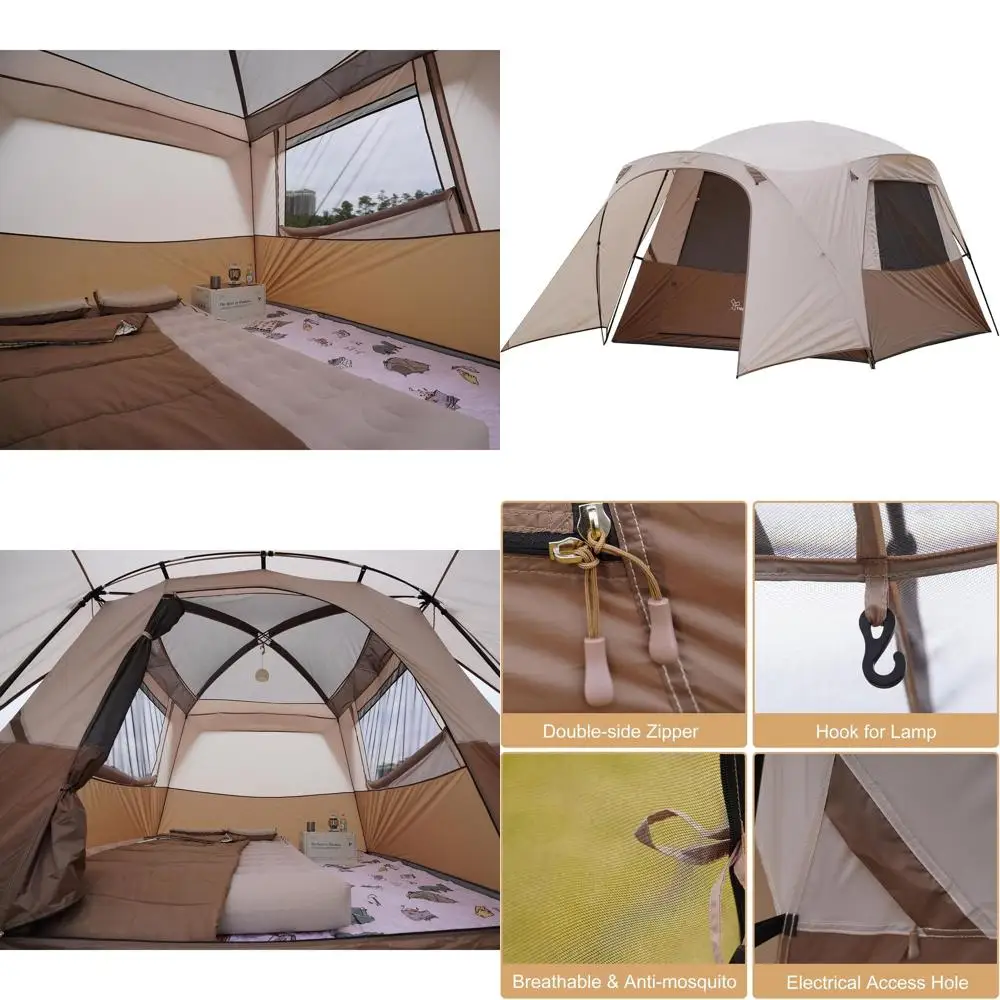 

4-Person Double Layer Waterproof Tent with 1 Mesh Door and 2 Windows for Camping and Hiking