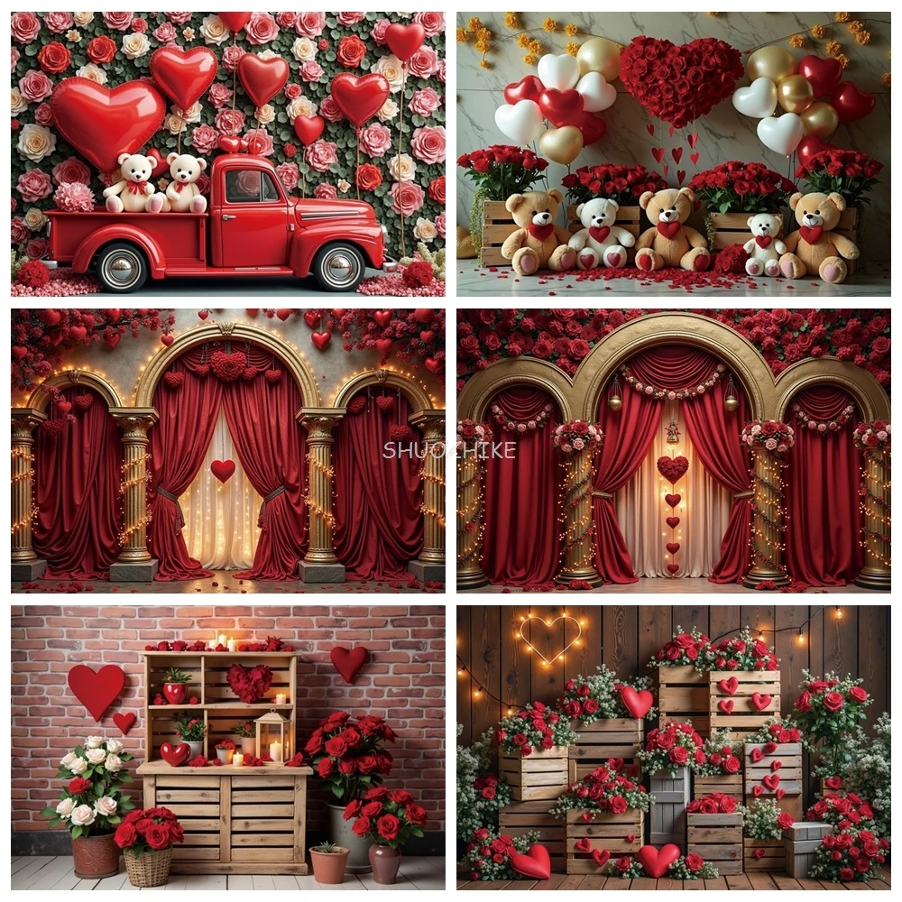 

February 14 Valentine's Day Photography Backdrop Red Rose Teddy Bear Photozone Background Photo Studio Photobooth Props