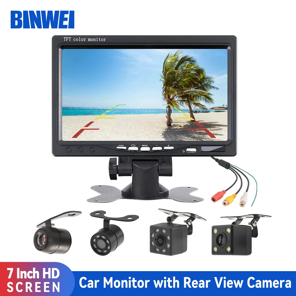 BINWEI 7 Inch Car Monitor with Rear view Camera for Vehicle Parking Video Display Night Vision Reversing Camera Screen Universal