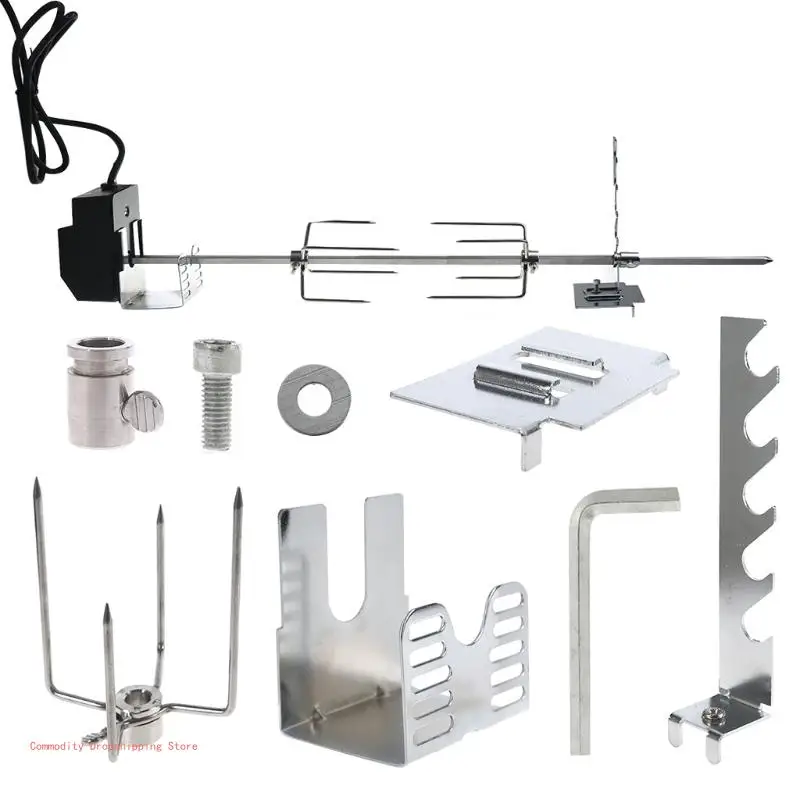 Universal Automatic Grill Rotisserie Kits with 4W Electric Motor Spit Rod Fork