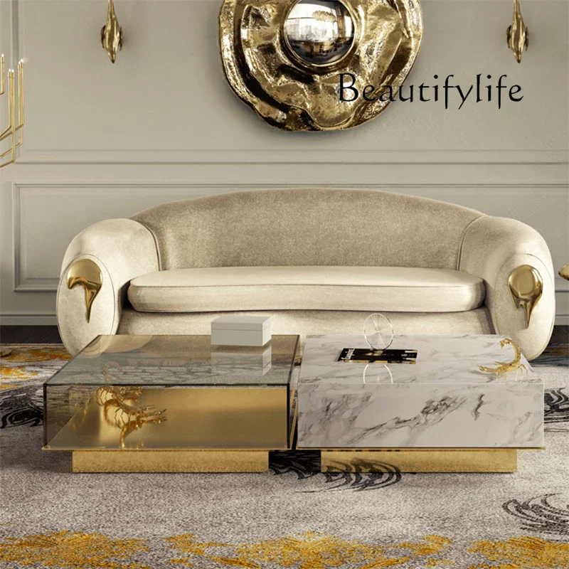 BJ Square Coffee Table High-end Light Luxury Marble Glass Combination Modern Designer Creative Art Sense