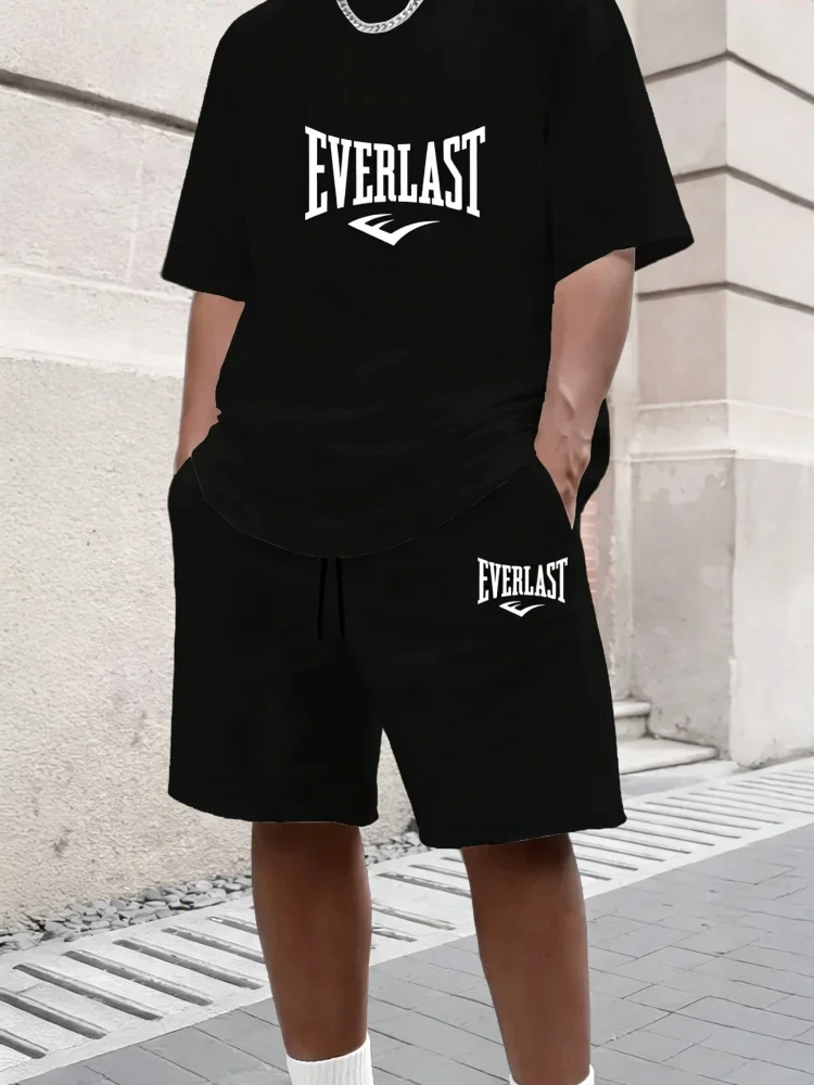 

New Summer Men's Casual Fashionable Daily Sportswear Outdoor Jogging Short-sleeved Breathable Quick-drying T-shirt + Shorts