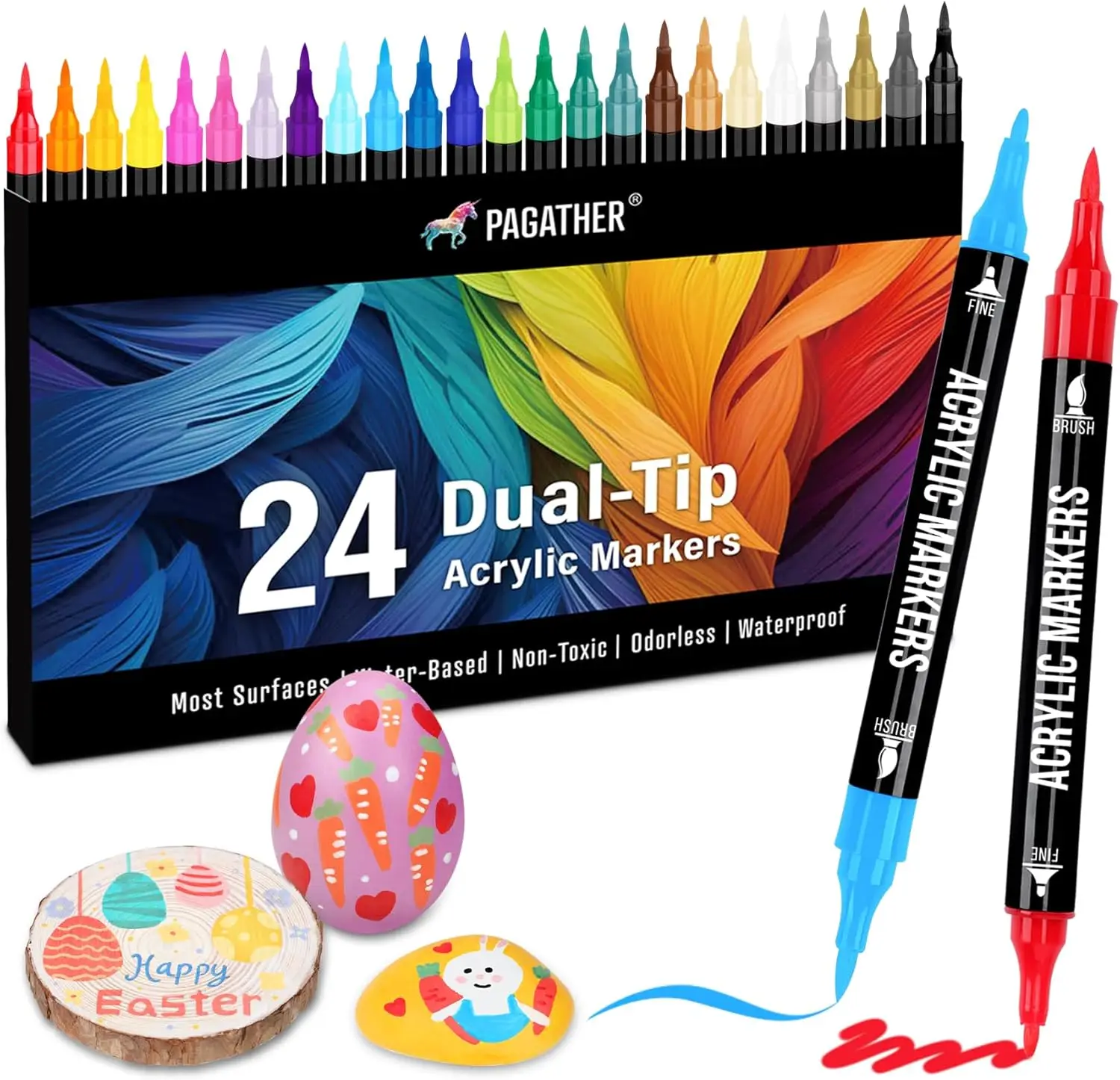 

Набор акриловых маркеров из 24 цветов, двусторонние, с тонким и кистевым наконечниками, для камня, дерева, каллиграфии, холста, керамики, металла