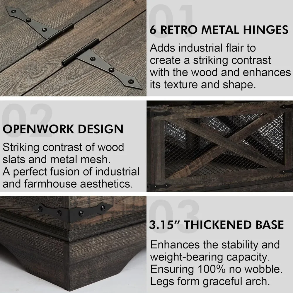 Openwork Rustic Coffee Table W/Compatrment Industrial Coffee Table for Living Room (Dark Rustic Oak) Furniture Furnitures Tables