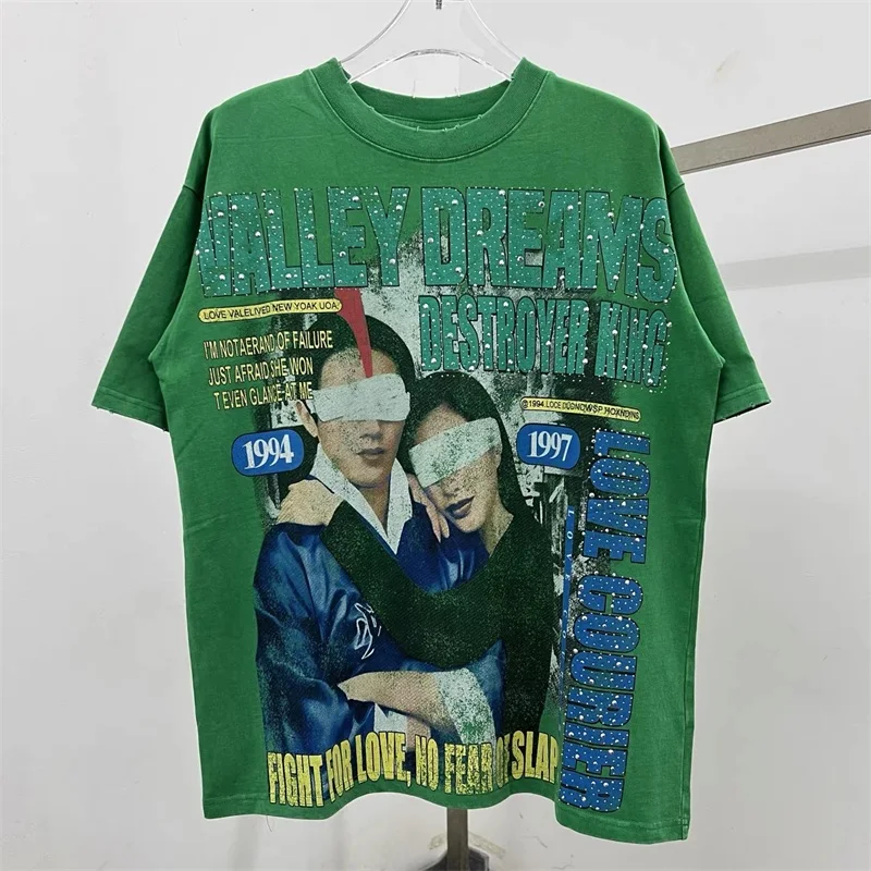 الفيلم المشارك الطباعة فالي تي شيرت الرجال النساء 1:1 أفضل جودة القطن الخالص الساخن الحفر رسائل فالي زوجين المتضخم تي شيرت