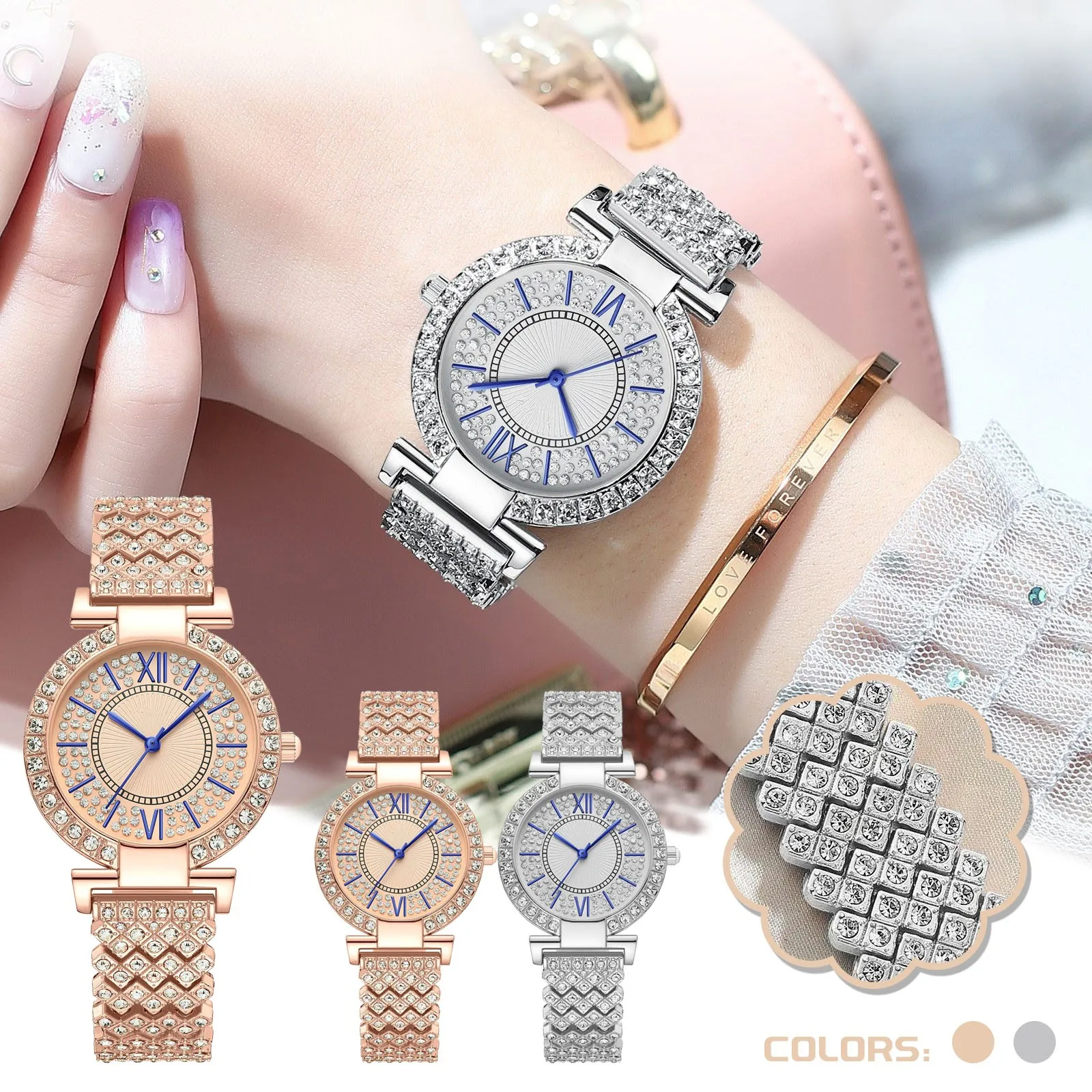 Orologio al quarzo con strass rotondo di lusso da donna Business Fashion Casual argento cinturino in acciaio inossidabile orologio da polso Relogio Feminino