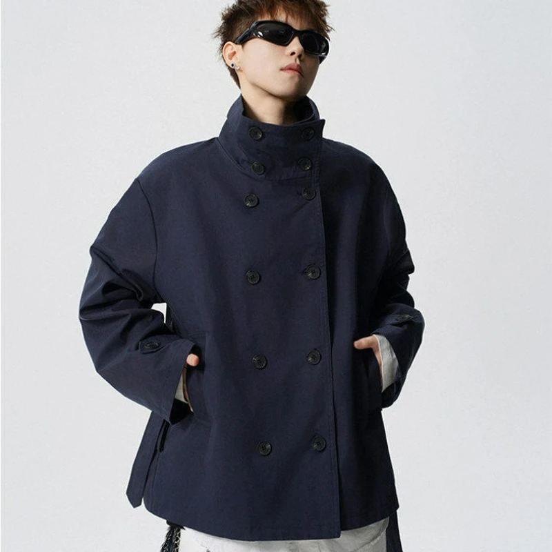 

Short Trench Coat for Men 2026 Autumn New Fashionable American Retro Stand-up Collar Loose Versatile Laid-back Style Casual Coat