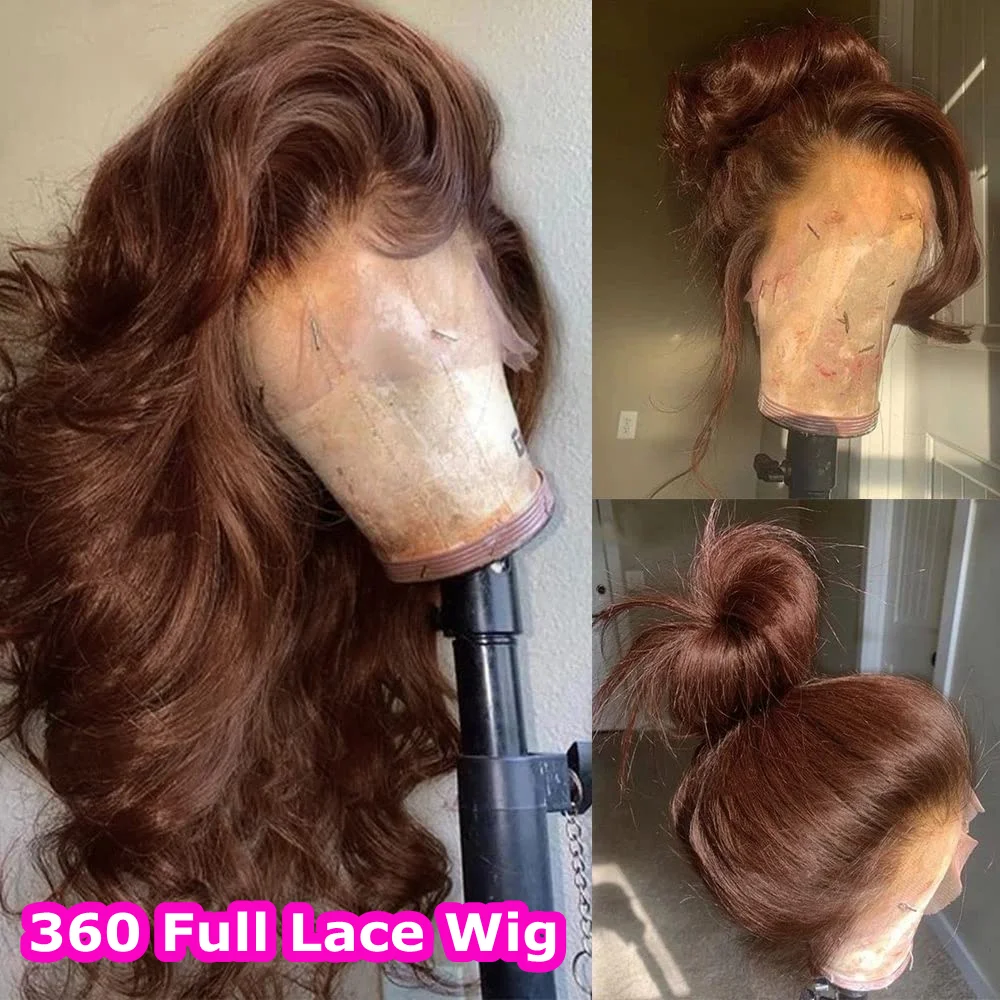 

250 Density Invisible Strap 360 Full Lace Frontal Wig PrePlucke Chocolate Brown Body Wave Lace Front Wig Glueless Wig Human Hair