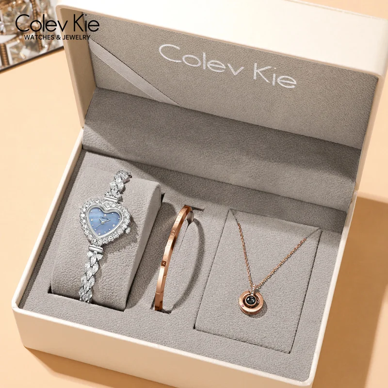 ColevKie Ladies Wristwatch Bracelet Strap Quartz Watch Love Heart Shape Elegant Women Watches Gift Sets For Girl Friend Wife