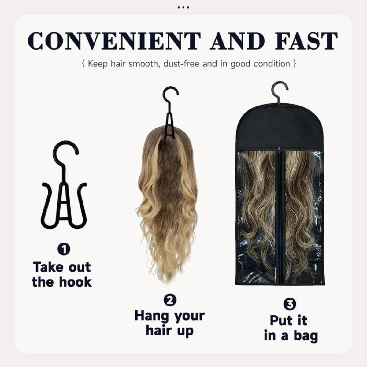 6 مجموعات من أكياس تخزين الشعر المستعار مع شماعة، 23.6 بوصة × 11.8 بوصة لتخزين الشعر المستعار لشعر مستعار متعدد، قابلة للتنفس وسهلة الحمل للاستخدام المنزلي أثناء السفر #5