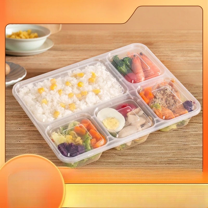 

Одноразовый утолщенный контейнер для пищевых продуктов 3, 4, 5 отделений с крышкой для доставки деловых еды в столовой