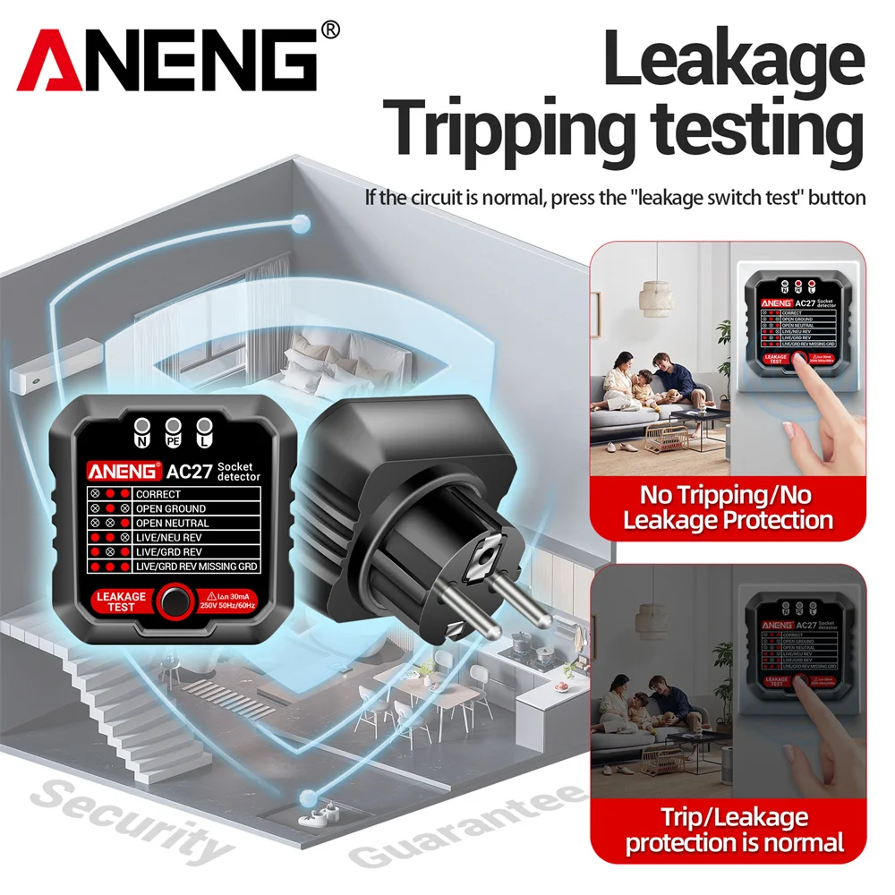 Socket Tester Intelligence ANENG AC27 Voltage Socket Detector Ground Zero Line Polarity Phase Check Circuit Checker  EU/US Plug