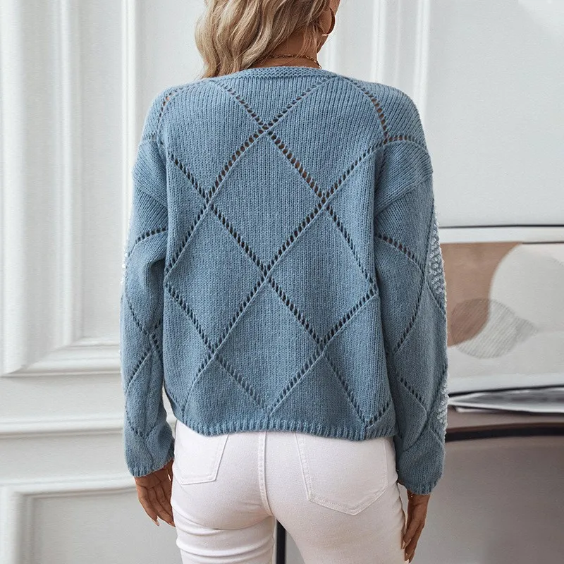 Pull tricoté à paillettes creuses pour femme, pull ample avec grille de diamant, à la mode, nouvelle collection automne hiver