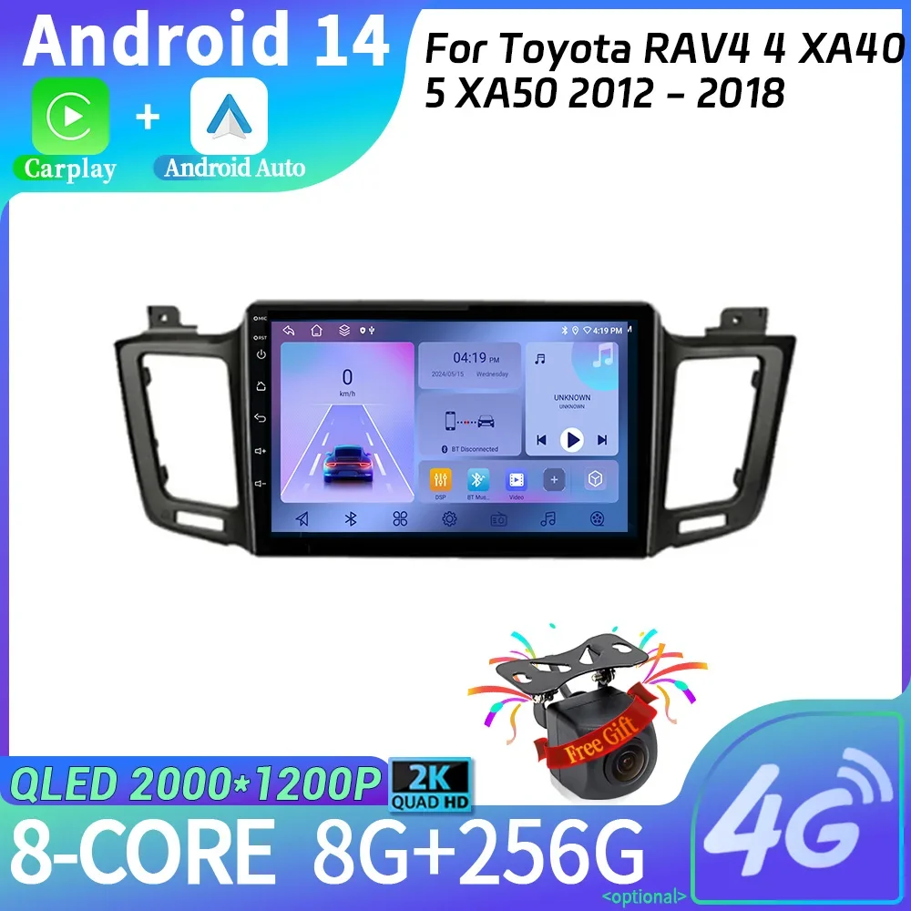 Android 14 Car Radio Multimedia Navigation 2DIN Wireless Carplay Stereo For Toyota RAV4 4 XA40 5 XA50 2012 - 2018 Screen WIFI