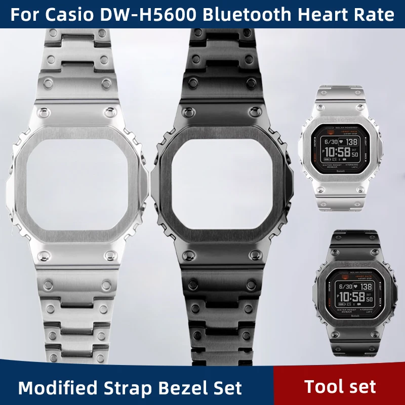 For Casio DW-H5600 Bluetooth Heart Rate DW-H5600 Series Set Watchband Case Modified Solid Stainless Steel Strap Bezel Men's