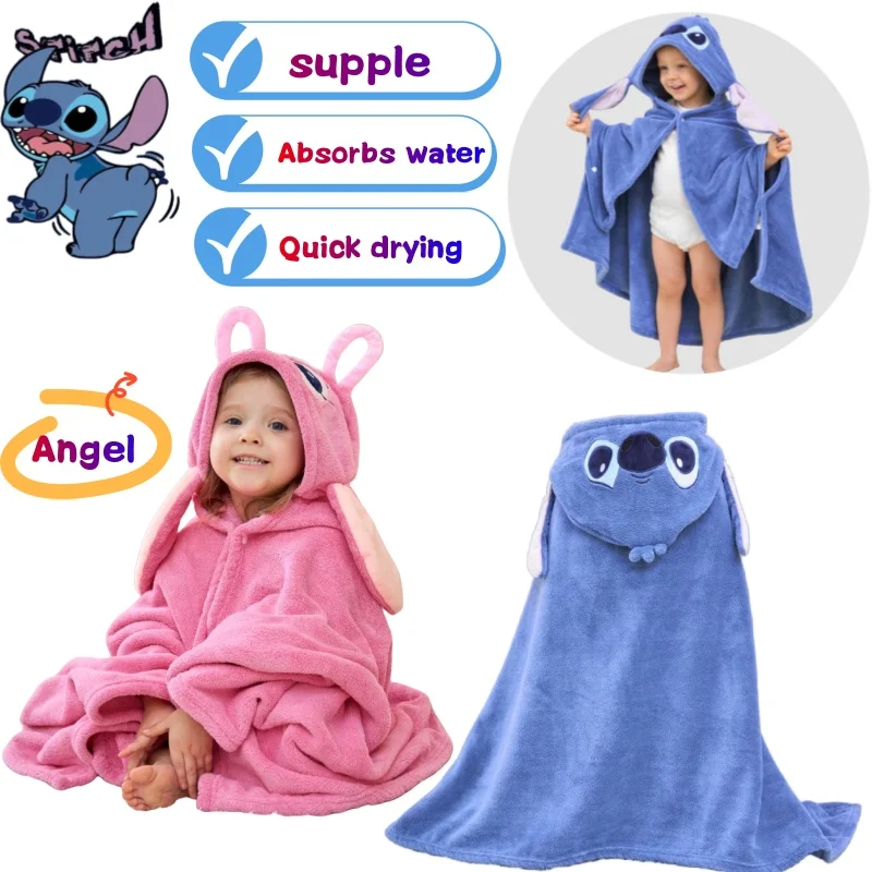 

Банное полотенце Disney Stitch Angel, креативный высококачественный принт, приятный для кожи, впитывающий, быстросохнущий детский халат-накидка с капюшоном