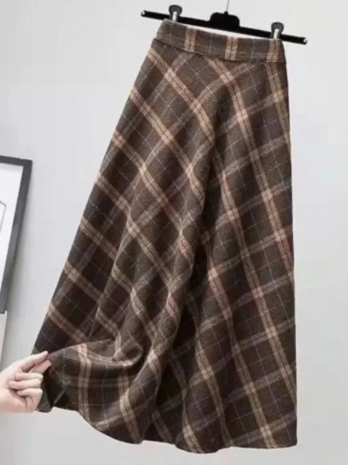 

Клетчатая юбка с высокой талией, винтажная клетчатая юбка-миди трапециевидной формы, весна-осень, уличная полиэфирная ткань, нет