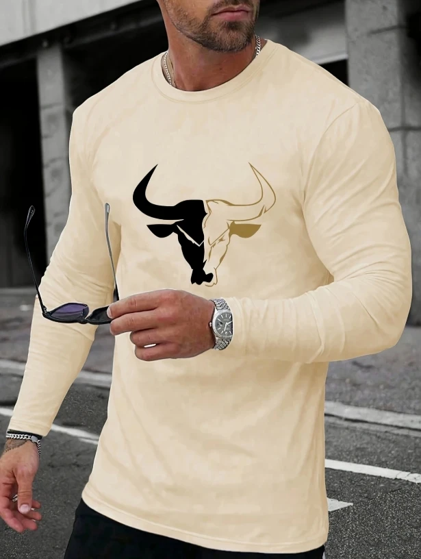 

Men'S Long Sleeve T-Shirt, 3D Color Block Print, Casual Round Neck, Streetwear, Outdoor Wear, No Chest Pads, All-Season