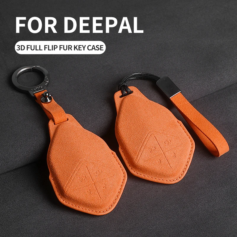Car Key Case Cover For Changan Deepal S7 SL03 G318 UNIT UNIK CS35 PLUS Car Keychain Shell Suede Leather Anti-scratch Accessories